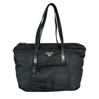 Prada Triangle Logo Tote Bag Nylon Black
