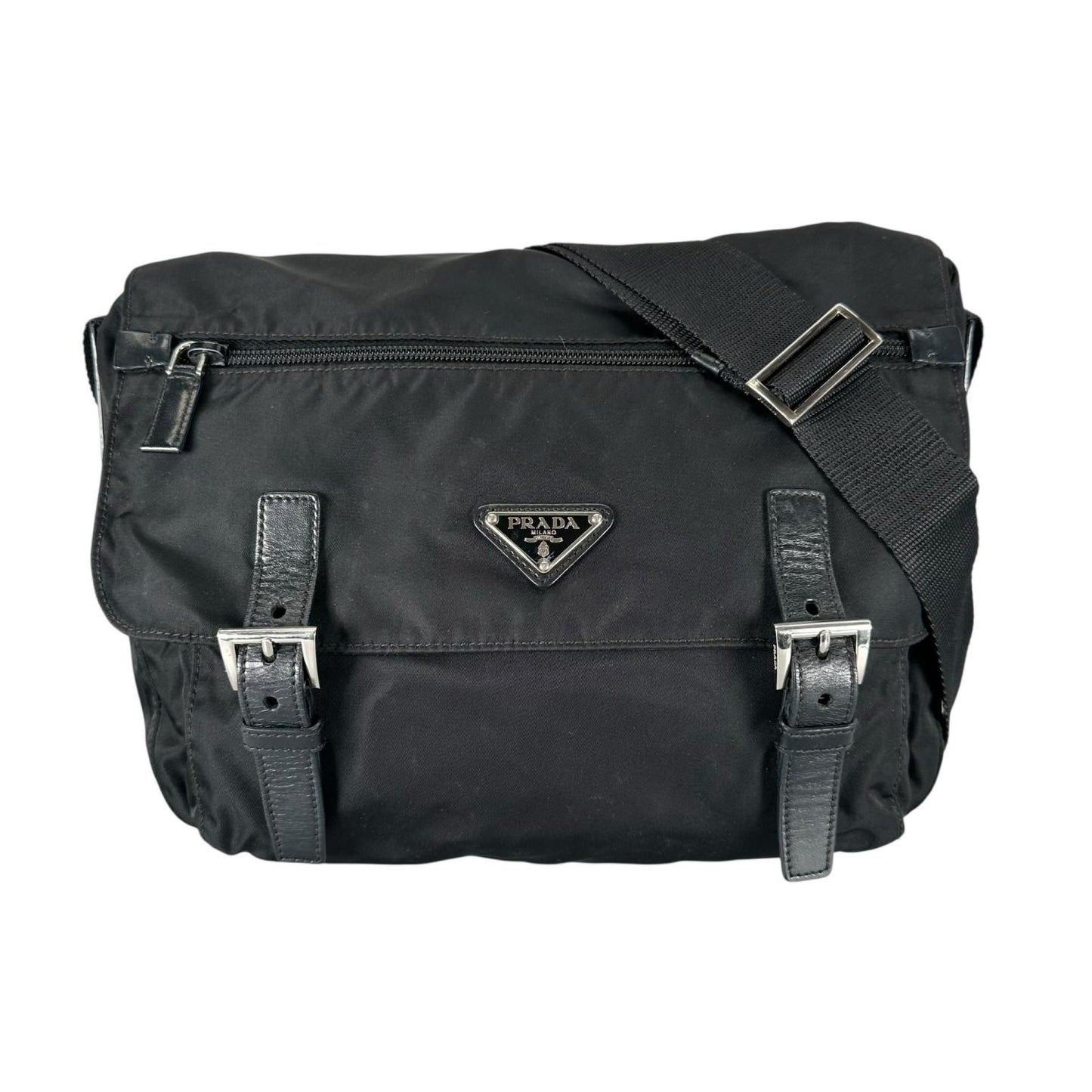 Prada Triangle Logo Messenger Bag Nylon Black