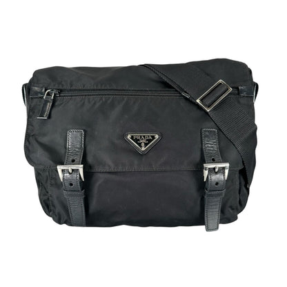 Prada Triangle Logo Messenger Bag Nylon Black