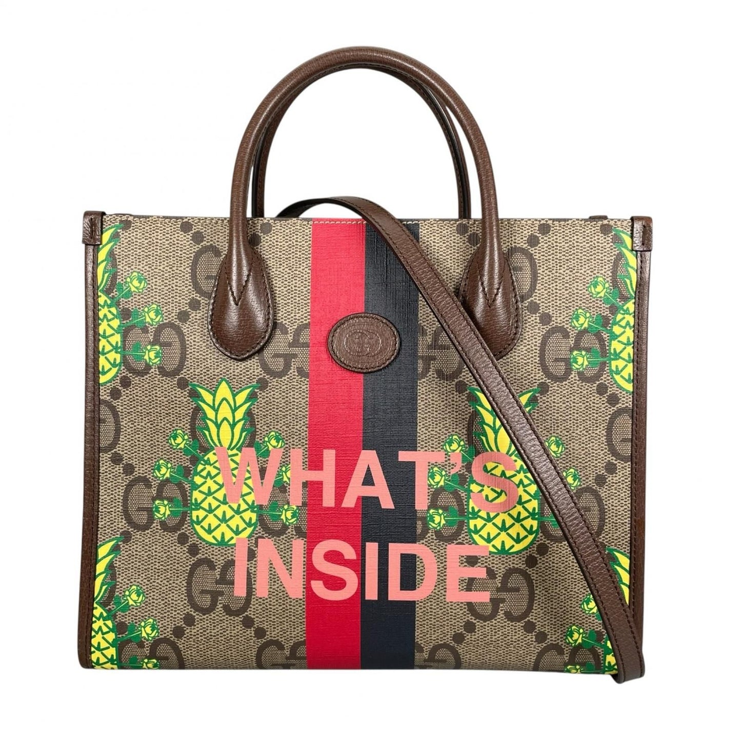 Gucci Gujumbo GG Pineapple Handbag Leather Brown 2-Way