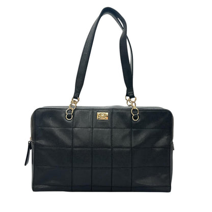 Chanel Choco Bar Tote Bag Leather Black