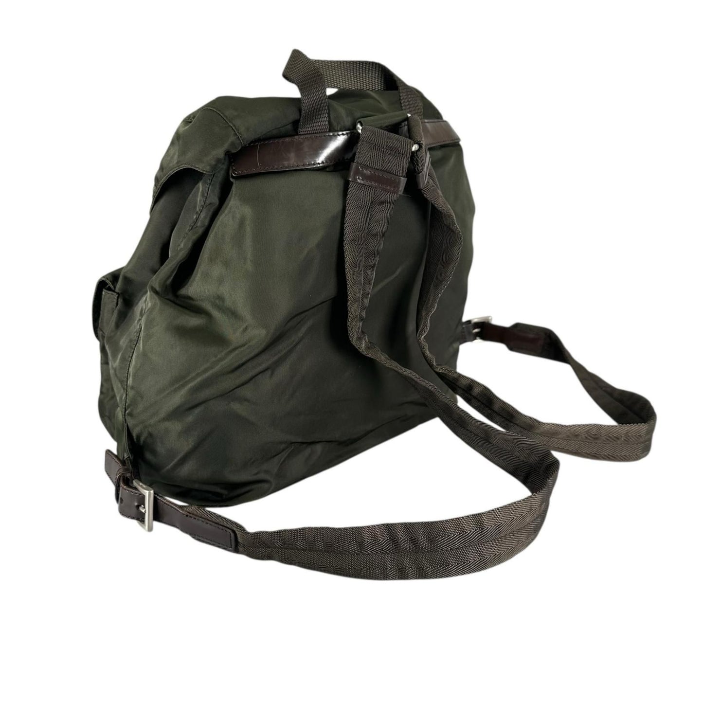 Prada Triangle Logo Backpack Nylon Khaki — view 3
