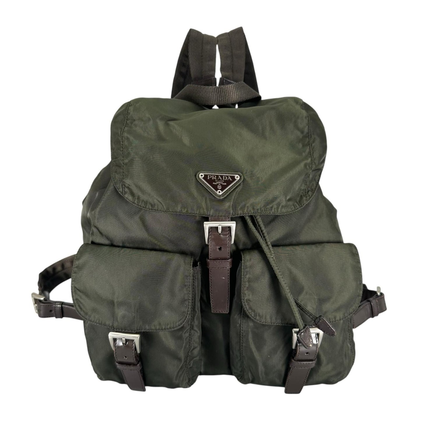 Prada Triangle Logo Backpack Nylon Khaki