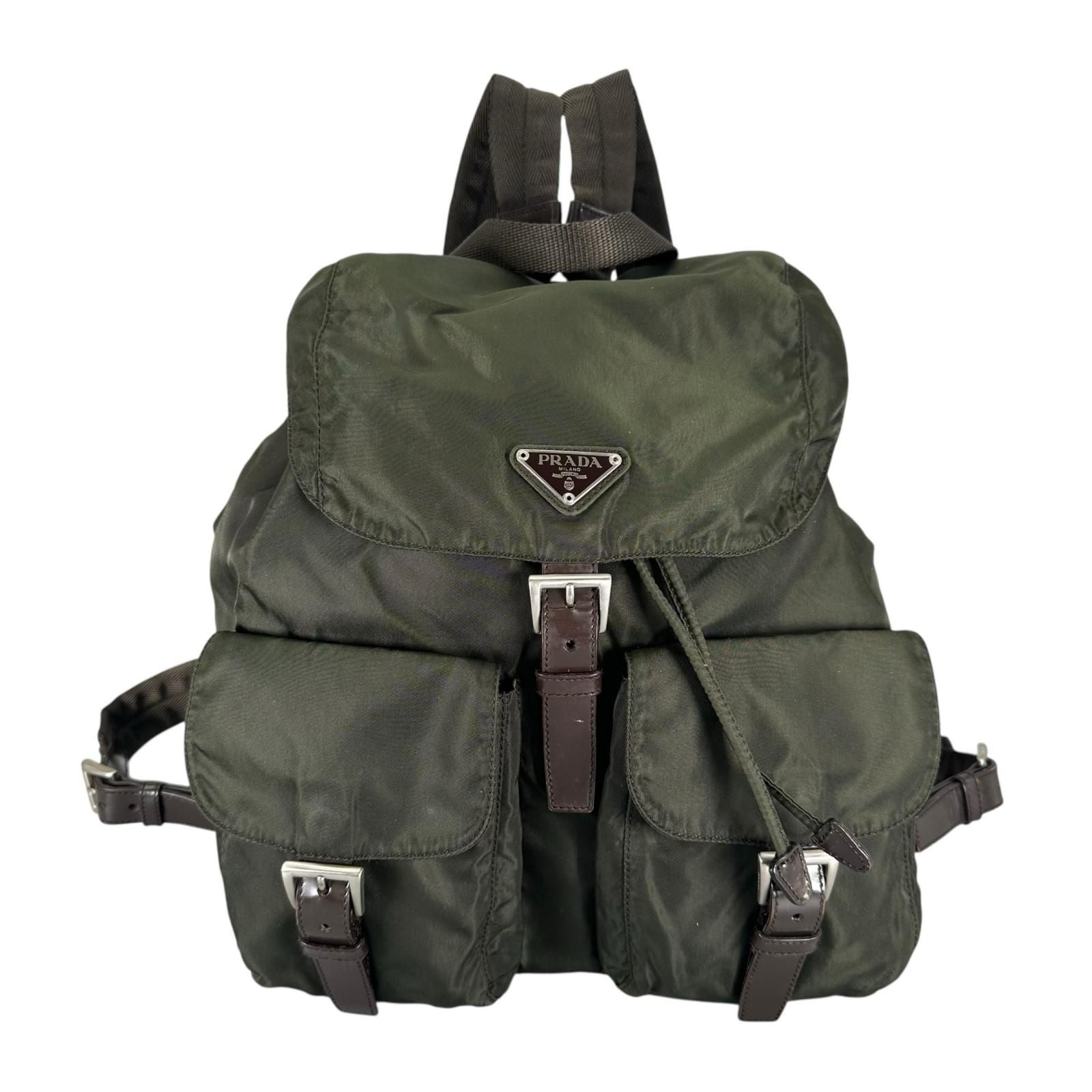 Prada Triangle Logo Backpack Nylon Khaki