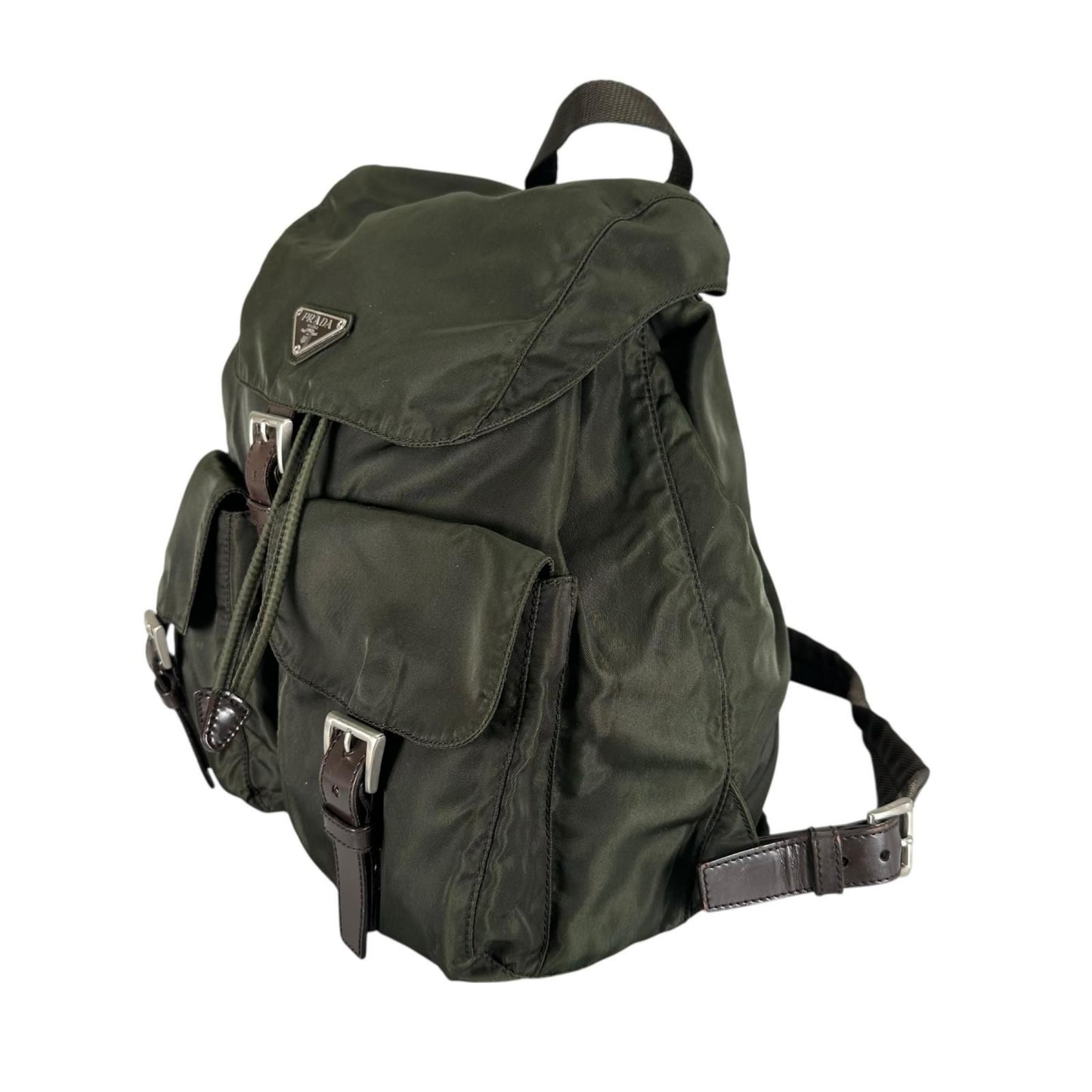 Prada Triangle Logo Backpack Nylon Khaki — view 2