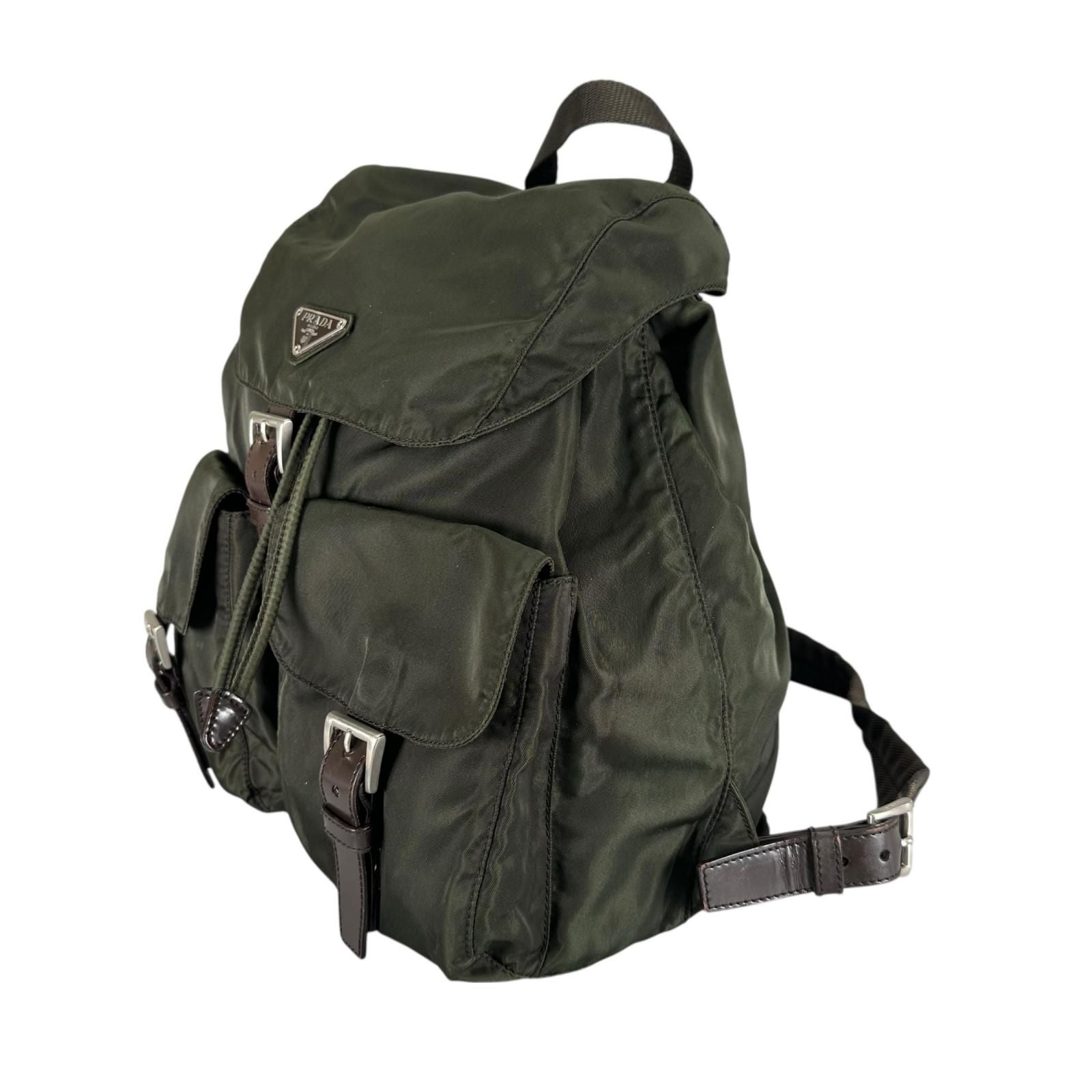 Prada Triangle Logo Backpack Nylon Khaki — view 2