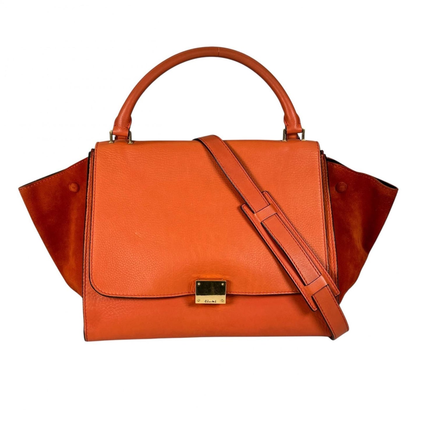 Celine Trapeze Handbag Leather Orange 2-Way