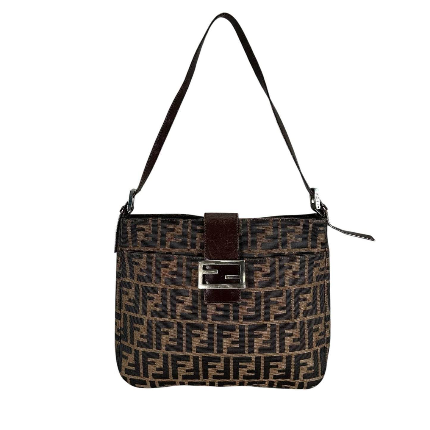 Fendi Zucca Pattern Shoulder Bag Canvas Brown