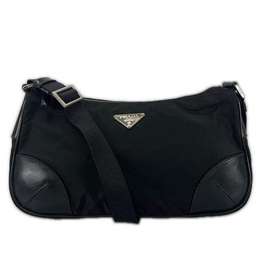 Prada Hobo Triangle Logo Shoulder Bag Nylon Black