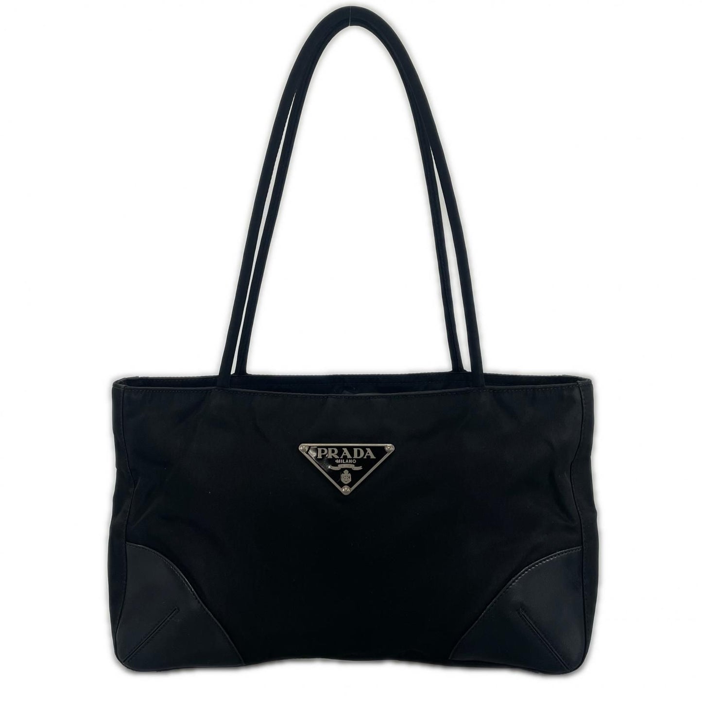 Prada Triangle Logo Tote Bag Nylon Black
