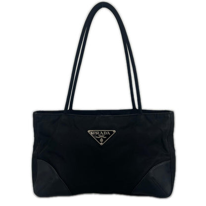 Prada Triangle Logo Tote Bag Nylon Black