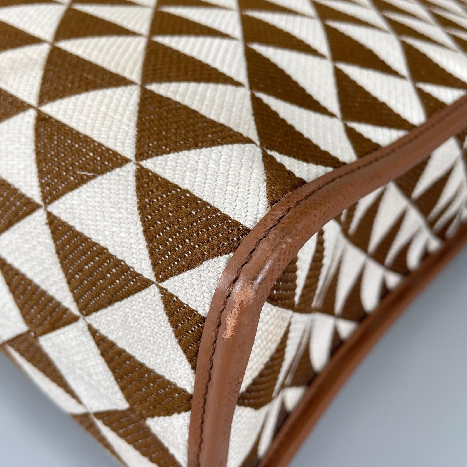 Prada Symbol Embroidered Fabric Tote Bag Brown — view 8