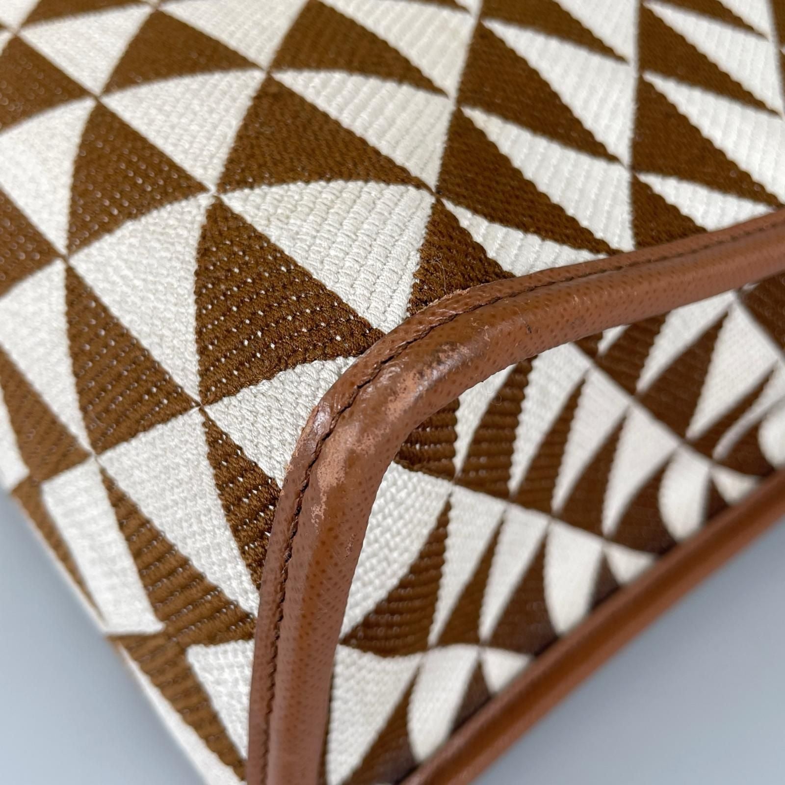 Prada Symbol Embroidered Fabric Tote Bag Brown — view 6