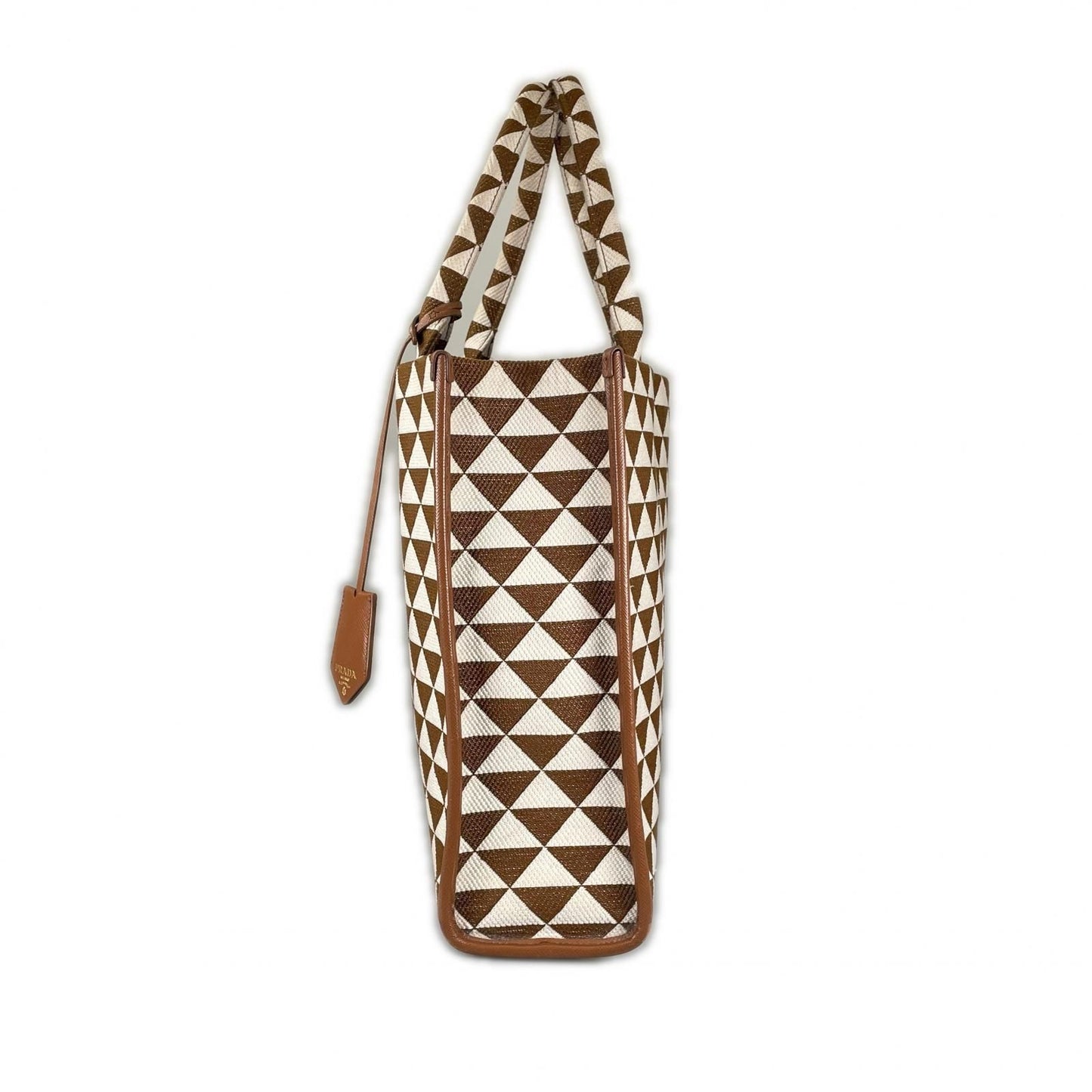 Prada Symbol Embroidered Fabric Tote Bag Brown — view 2