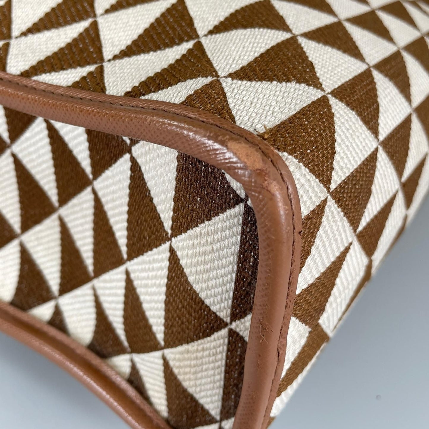 Prada Symbol Embroidered Fabric Tote Bag Brown — view 5