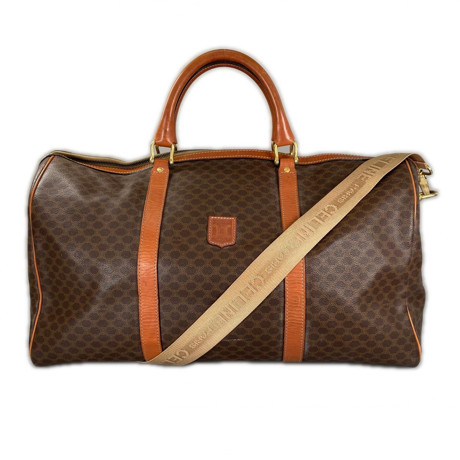 Celine Macadam Bandouliere Boston Bag Leather Brown