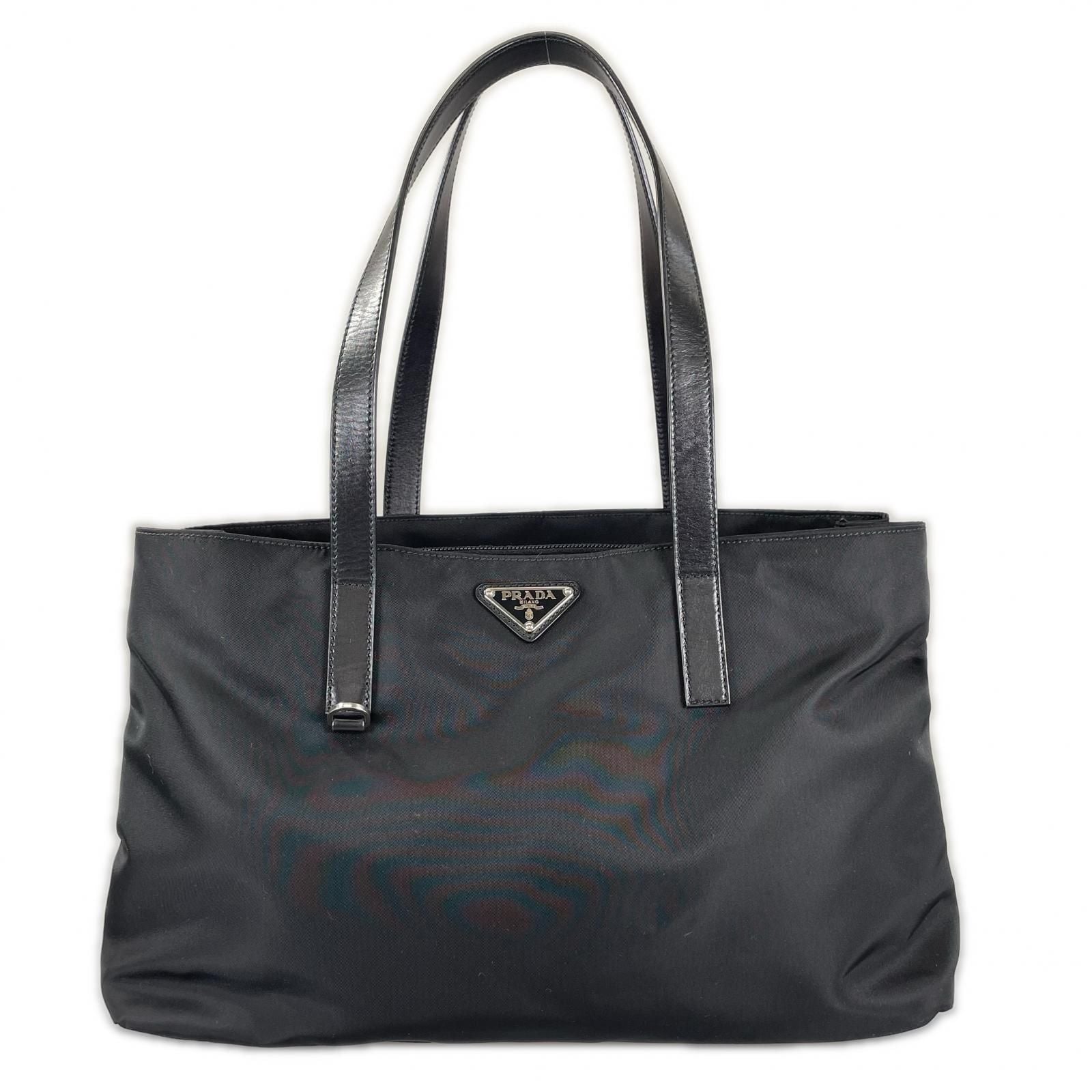Prada Triangle Logo Tote Bag Nylon Black