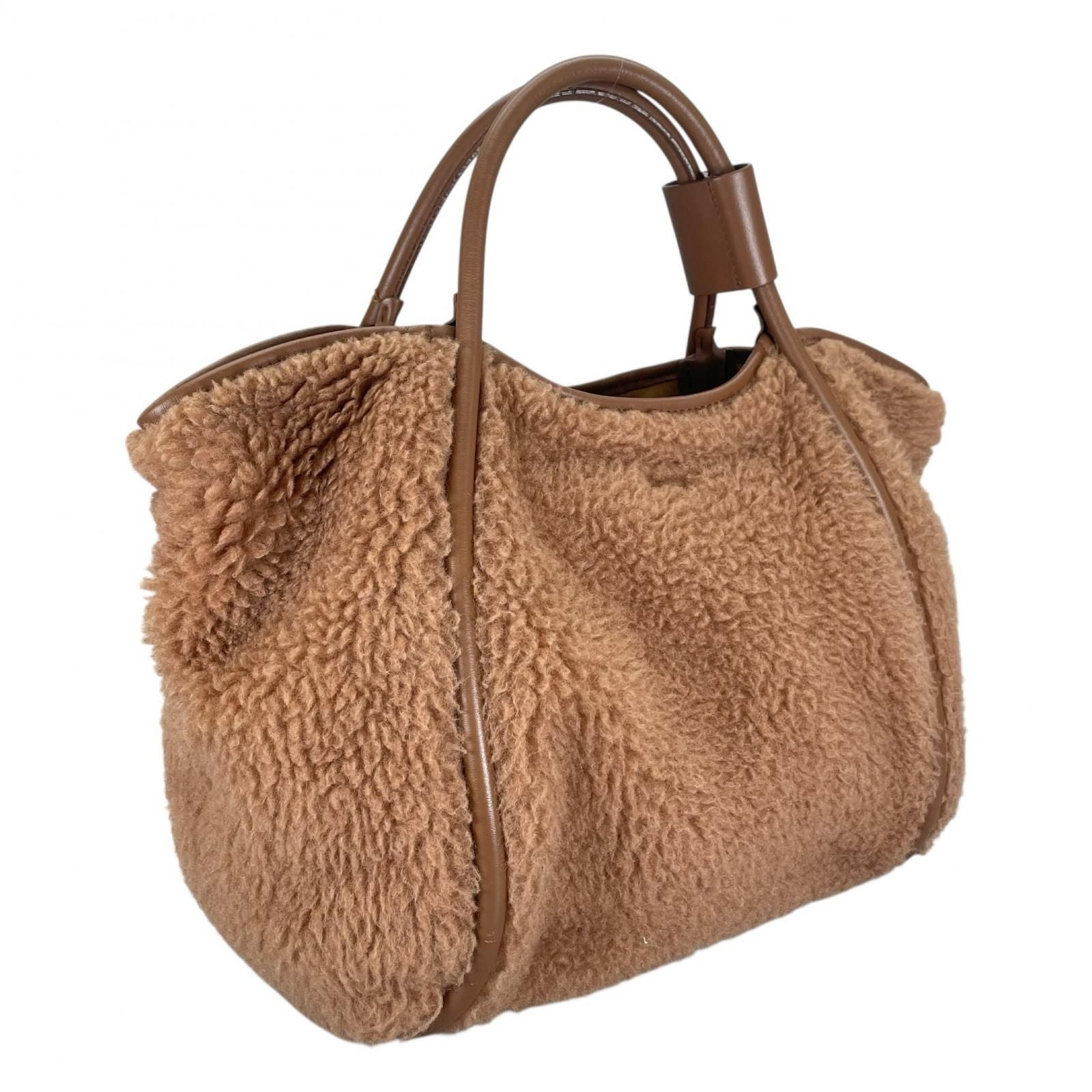 Max Mara Teddy Bear Bag 2-Way Handbag Camel Silk Brown — view 3