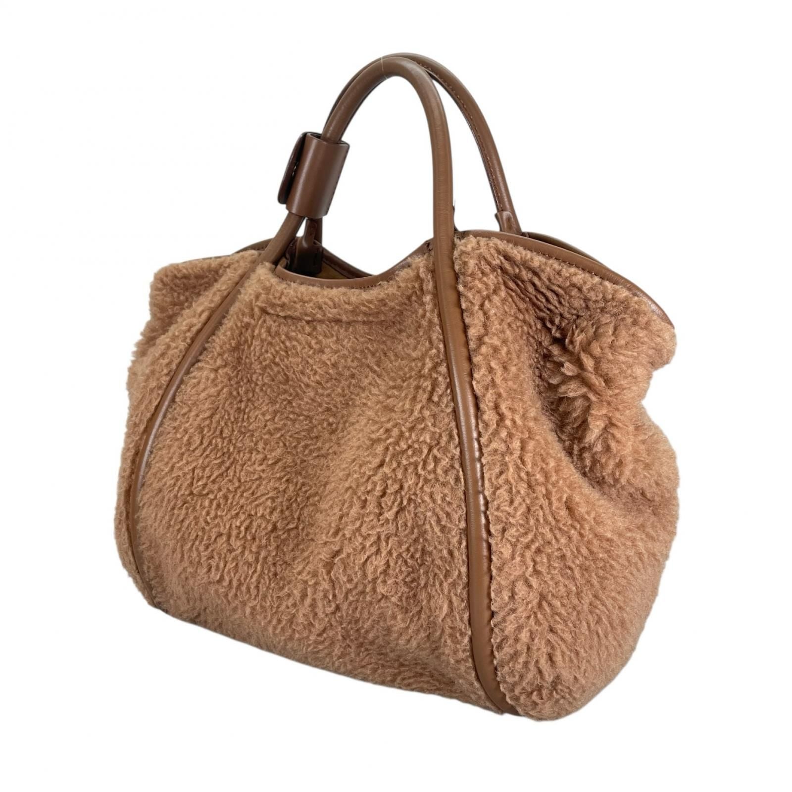 Max Mara Teddy Bear Bag 2-Way Handbag Camel Silk Brown — view 2