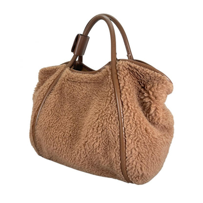 Max Mara Teddy Bear Bag 2-Way Handbag Camel Silk Brown — view 2