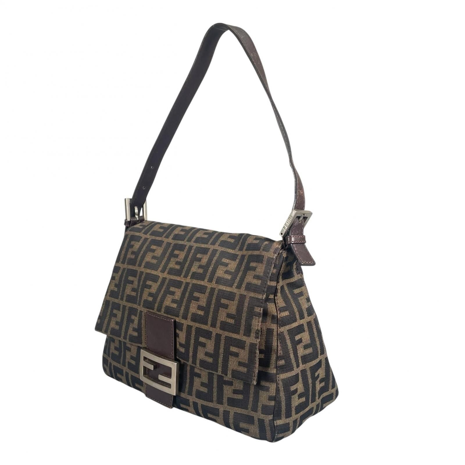 Fendi Mamma Baguette Handbag Canvas Leather Brown — view 2