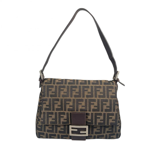 Fendi Mamma Baguette Handbag Canvas Leather Brown