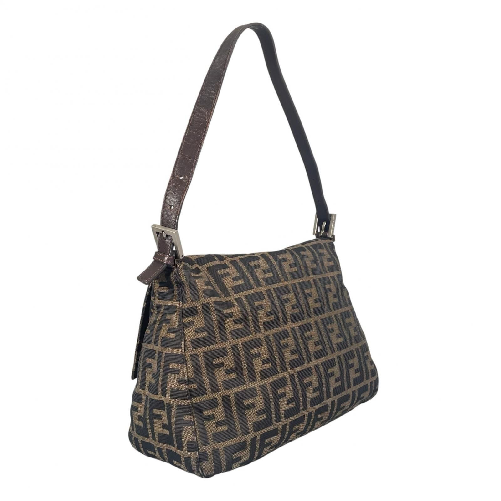 Fendi Mamma Baguette Handbag Canvas Leather Brown — view 3