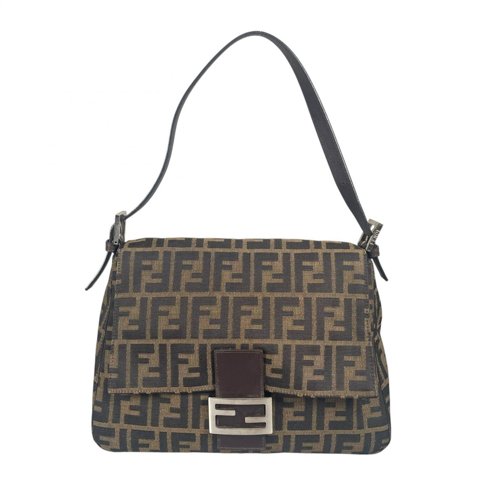 Fendi Mamma Baguette Handbag Canvas Leather Brown