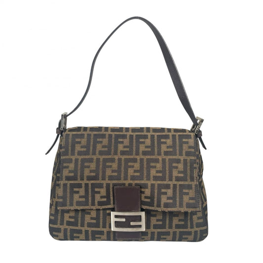 Fendi Mamma Baguette Handbag Canvas Leather Brown