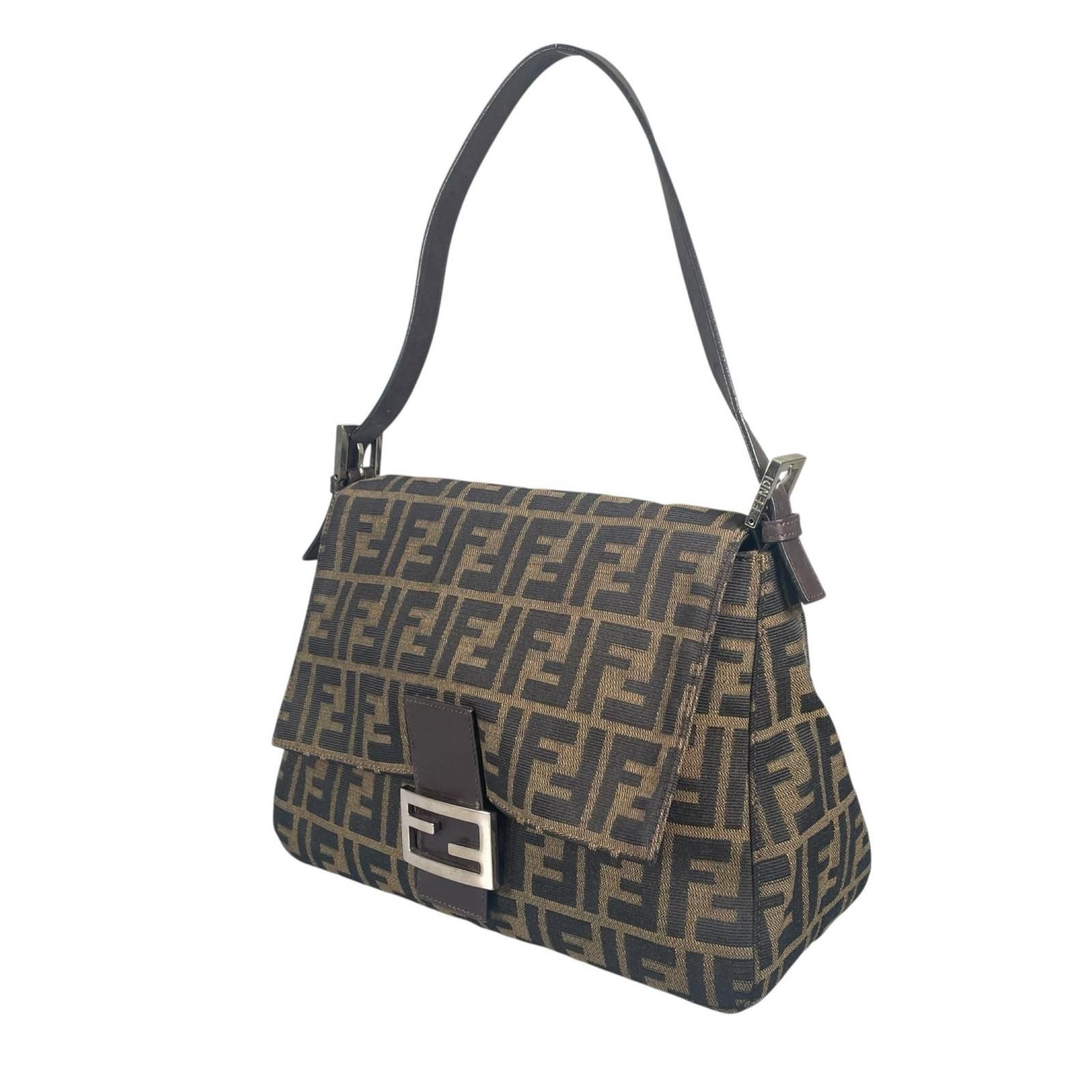 Fendi Mamma Baguette Handbag Canvas Leather Brown — view 2
