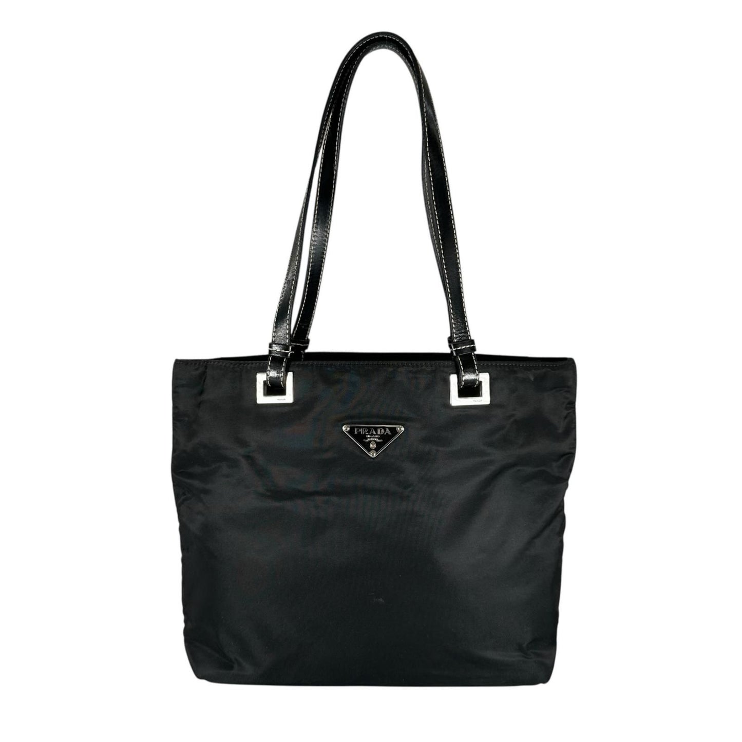 Prada Triangle Logo Tote Bag Nylon Black