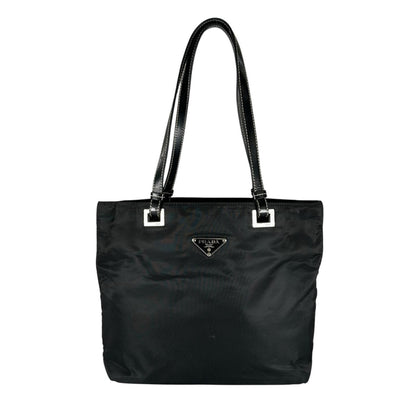 Prada Triangle Logo Tote Bag Nylon Black