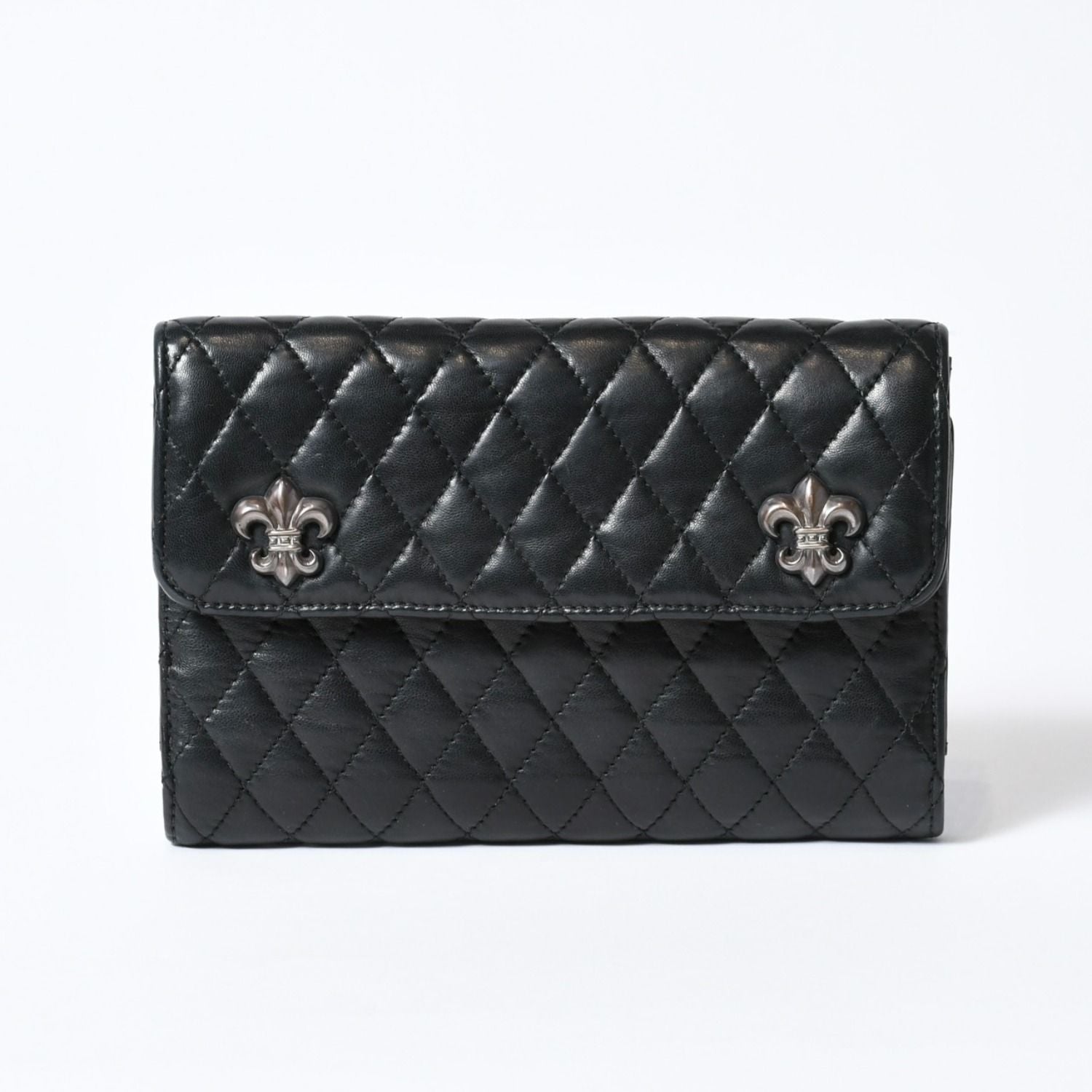 Chrome Hearts Quilted Leather Wallet BS Flare Lambskin Black