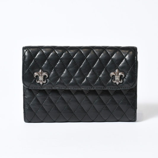 Chrome Hearts Quilted Leather Wallet BS Flare Lambskin Black