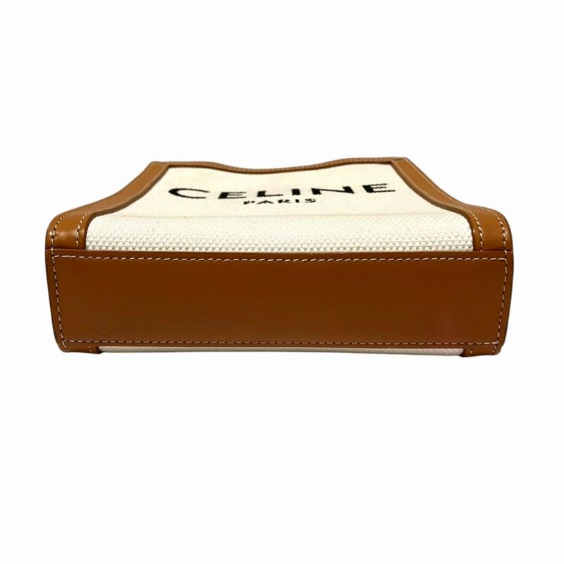 Celine Mini Vertical Cover Shoulder Bag Calfskin Canvas Natural X Tan
