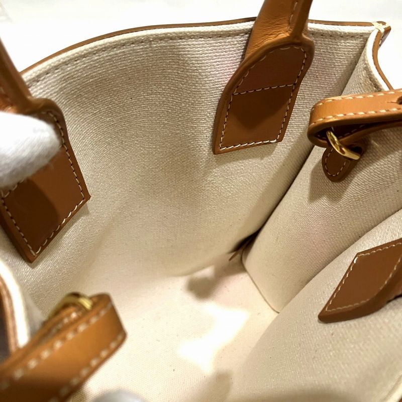 Celine Mini Vertical Cover Shoulder Bag Calfskin Canvas Natural X Tan