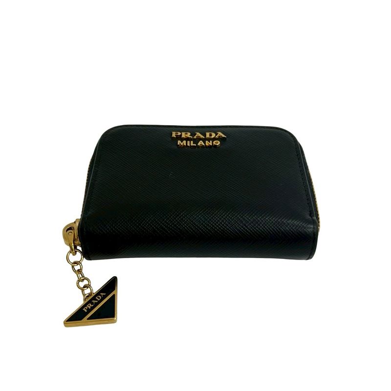 Prada Logo Saffiano Leather Round Zip Coin Case
