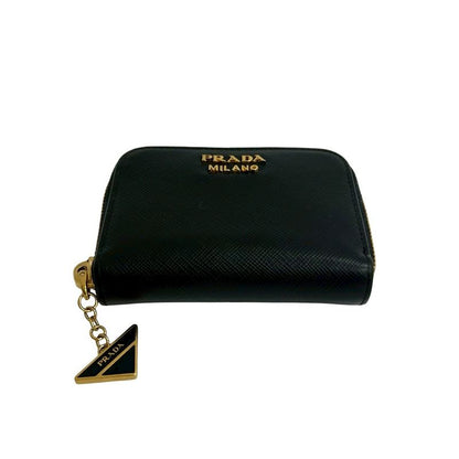 Prada Logo Saffiano Leather Round Zip Coin Case