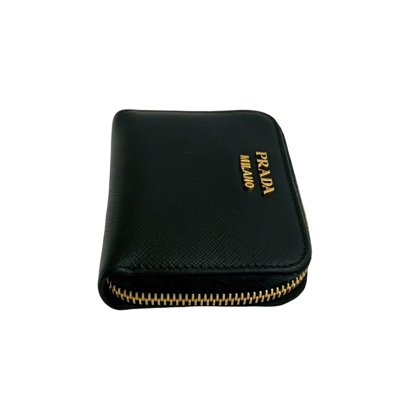 Prada Logo Saffiano Leather Round Zip Coin Case