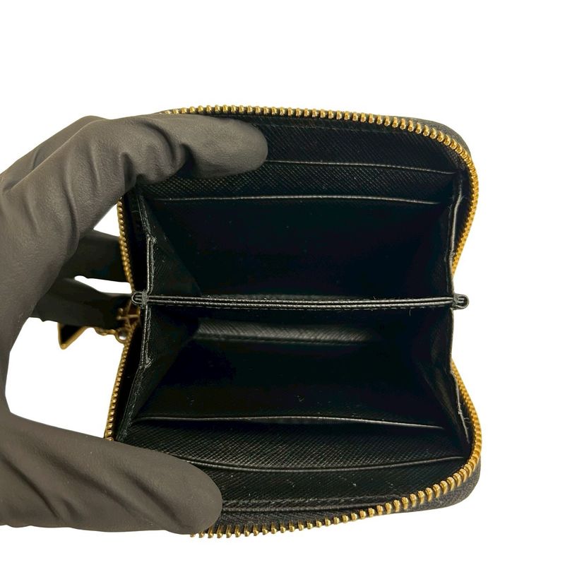 Prada Logo Saffiano Leather Round Zip Coin Case