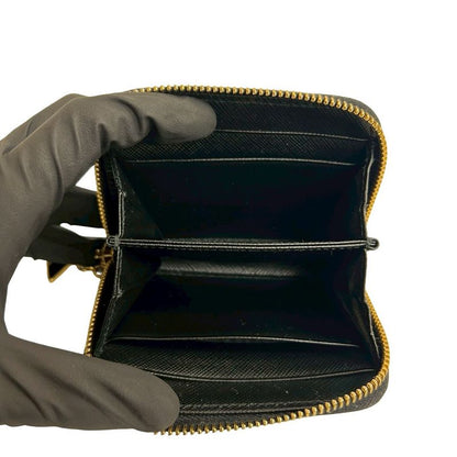 Prada Logo Saffiano Leather Round Zip Coin Case
