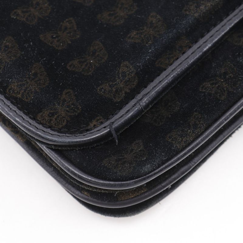 Bottega Veneta 2-Way Shoulder Butterfly Pattern Suede Black Tote