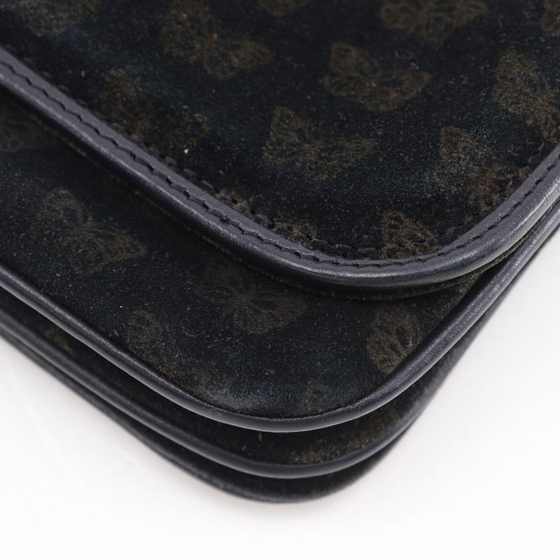 Bottega Veneta 2-Way Shoulder Butterfly Pattern Suede Black Tote