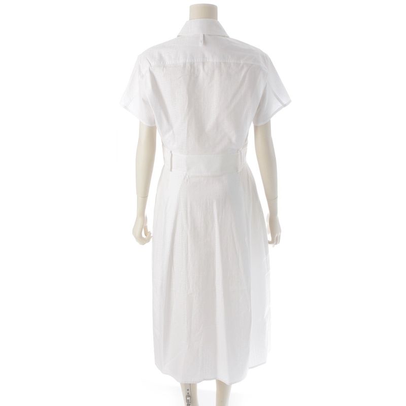 Hermes Cotton Zip Up Mosaic Shirt Dress White 36