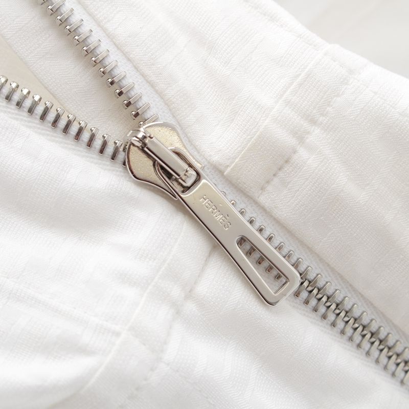 Hermes Cotton Zip Up Mosaic Shirt Dress White 36