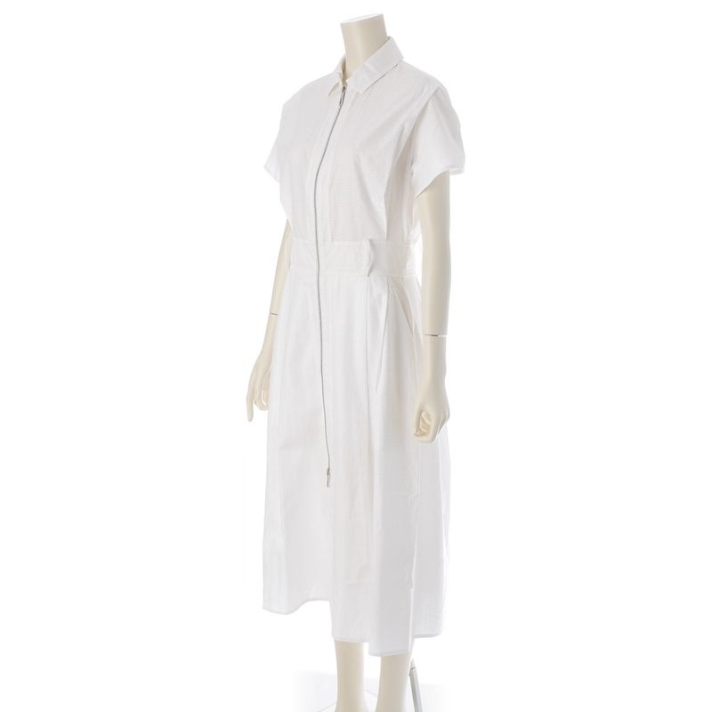 Hermes Cotton Zip Up Mosaic Shirt Dress White 36