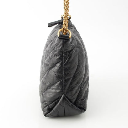 Balenciaga Crush Leather Small Quilted Hobo Chain Shoulder Bag Black