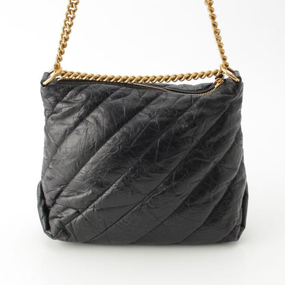 Balenciaga Crush Leather Small Quilted Hobo Chain Shoulder Bag Black