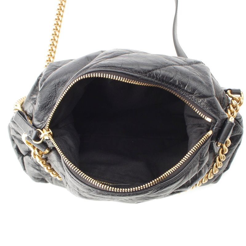 Balenciaga Crush Leather Small Quilted Hobo Chain Shoulder Bag Black