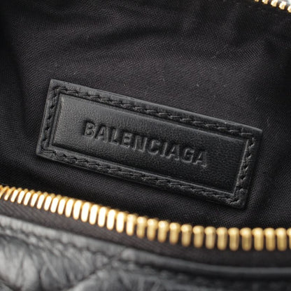 Balenciaga Crush Leather Small Quilted Hobo Chain Shoulder Bag Black